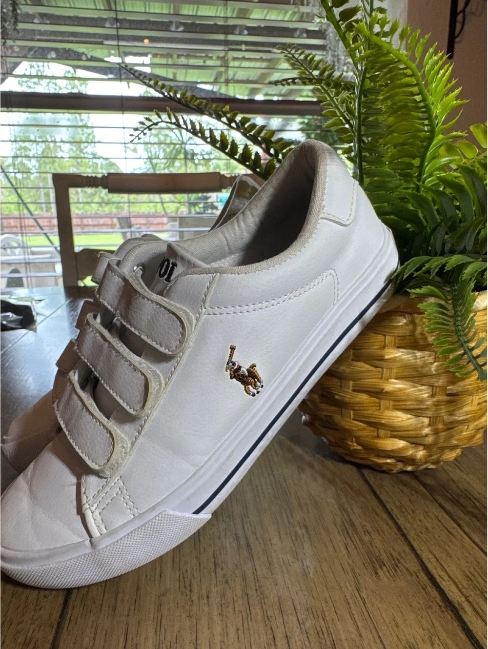 Polo Ralph Lauren Boys White Hook & Loop Sneakers Size 3